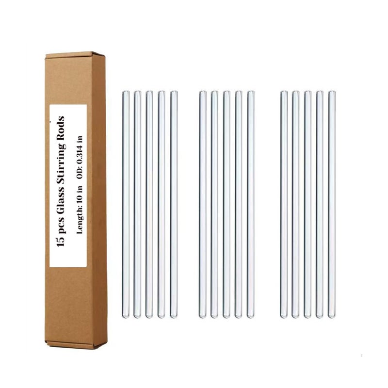 LIFEHIM 15 Pack Glass Stirring Rods: Diameter 0.314 inch Length 10 inch Glass Stir Sticks, Borosilicate Glass Stirring Rod for Mixing Lab - Image 1